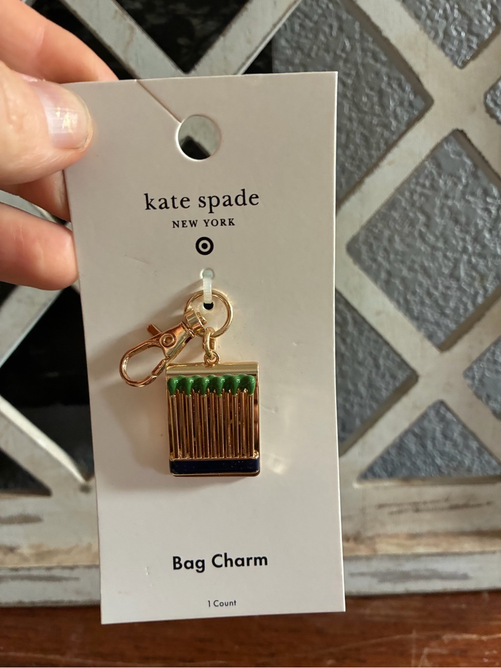 kate spade Gold Matchbook Bag Charm with Green and Navy Accents